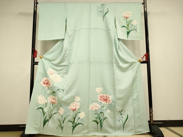 平和屋着物▽訪問着 単衣 刺繍 草花文 金彩 正絹 逸品 AAAS4963fy