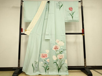 平和屋着物▽訪問着 単衣 刺繍 草花文 金彩 正絹 逸品 AAAS4963fy