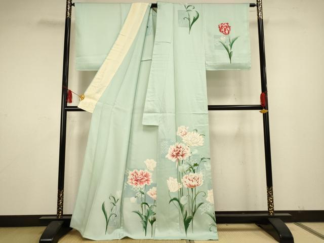 平和屋着物▽訪問着 単衣 刺繍 草花文 金彩 正絹 逸品 AAAS4963fy