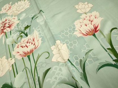 平和屋着物▽訪問着 単衣 刺繍 草花文 金彩 正絹 逸品 AAAS4963fy