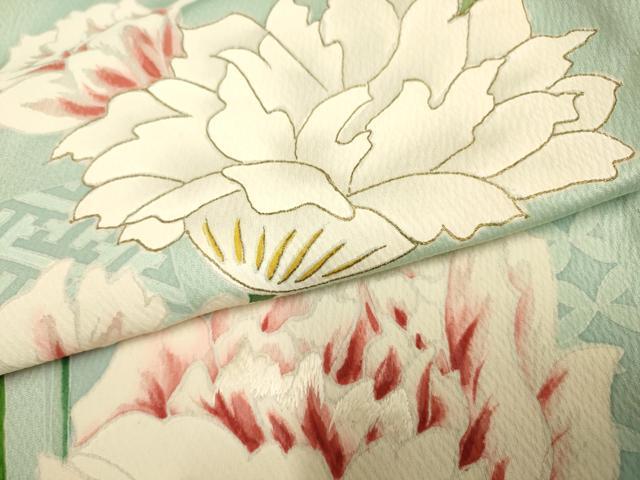 平和屋着物▽訪問着 単衣 刺繍 草花文 金彩 正絹 逸品 AAAS4963fy