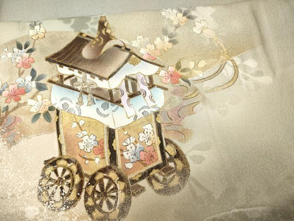 平和屋着物▽訪問着 単衣 山車花文 金銀彩 正絹 逸品 AAAS4964fy