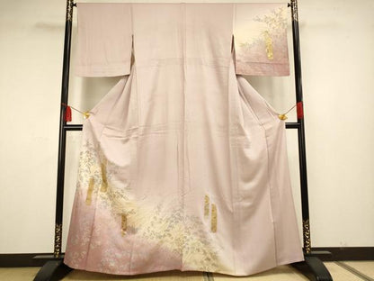 平和屋着物▽訪問着　単衣　草花文　金銀彩　正絹　逸品　AAAS4966fy