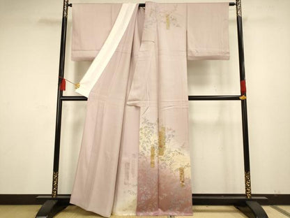 平和屋着物▽訪問着　単衣　草花文　金銀彩　正絹　逸品　AAAS4966fy