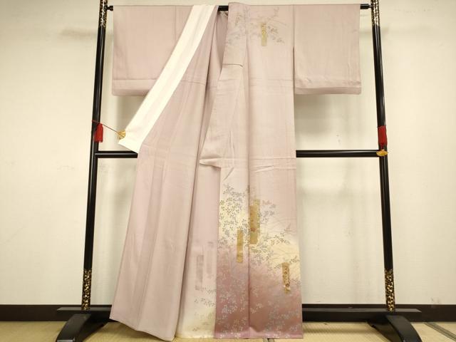 平和屋着物▽訪問着　単衣　草花文　金銀彩　正絹　逸品　AAAS4966fy