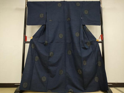 平和屋着物▽上質な紬 単衣 80亀甲 亀甲文 正絹 逸品 AAAS4969fy