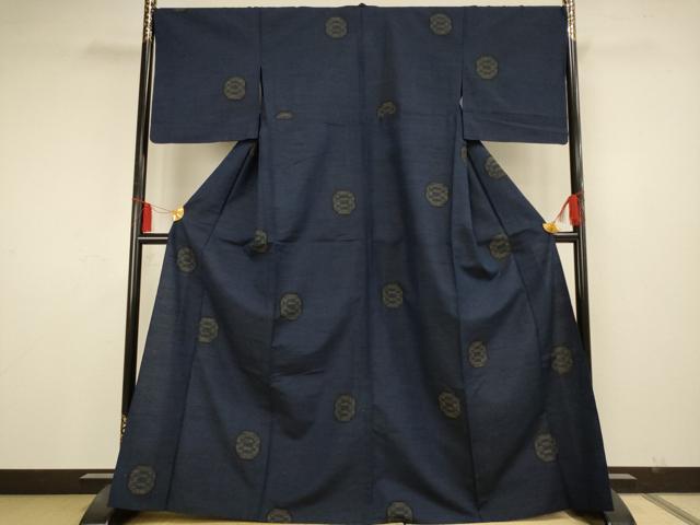 平和屋着物▽上質な紬 単衣 80亀甲 亀甲文 正絹 逸品 AAAS4969fy
