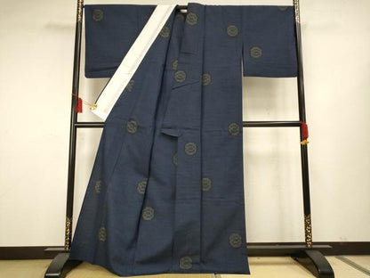 平和屋着物▽上質な紬 単衣 80亀甲 亀甲文 正絹 逸品 AAAS4969fy