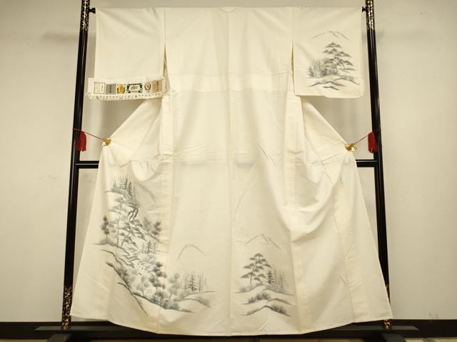 平和屋着物▽結城紬 訪問着 単衣 作家物 手描き 風景文 金彩 証紙付き 正絹 逸品 AAAS4972fy