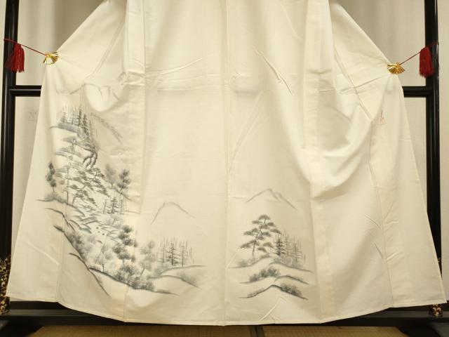 平和屋着物▽結城紬 訪問着 単衣 作家物 手描き 風景文 金彩 証紙付き 正絹 逸品 AAAS4972fy