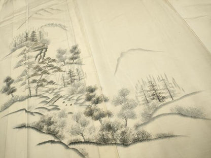 平和屋着物▽結城紬 訪問着 単衣 作家物 手描き 風景文 金彩 証紙付き 正絹 逸品 AAAS4972fy