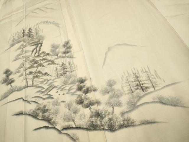 平和屋着物▽結城紬 訪問着 単衣 作家物 手描き 風景文 金彩 証紙付き 正絹 逸品 AAAS4972fy
