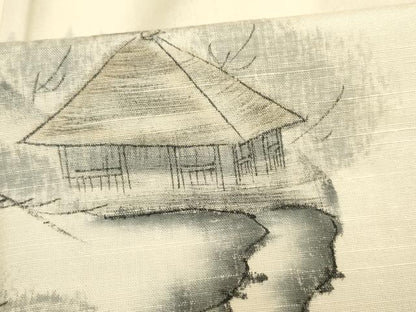 平和屋着物▽結城紬 訪問着 単衣 作家物 手描き 風景文 金彩 証紙付き 正絹 逸品 AAAS4972fy