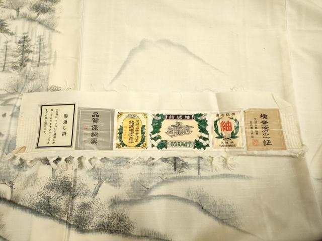 平和屋着物▽結城紬 訪問着 単衣 作家物 手描き 風景文 金彩 証紙付き 正絹 逸品 AAAS4972fy