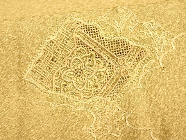 平和屋着物▽訪問着 単衣 中国三大刺繍 汕頭刺繍 スワトウ刺繍 雲取り花文 正絹 逸品 AAAS4973fy