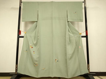 平和屋着物▽ファッションデザイナー 花井幸子　訪問着　単衣　駒刺繍　千鳥　金彩　正絹　逸品　AAAS4974fy