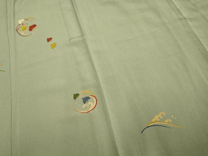 平和屋着物▽ファッションデザイナー 花井幸子　訪問着　単衣　駒刺繍　千鳥　金彩　正絹　逸品　AAAS4974fy
