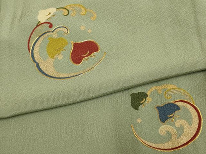 平和屋着物▽ファッションデザイナー 花井幸子　訪問着　単衣　駒刺繍　千鳥　金彩　正絹　逸品　AAAS4974fy