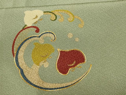 平和屋着物▽ファッションデザイナー 花井幸子　訪問着　単衣　駒刺繍　千鳥　金彩　正絹　逸品　AAAS4974fy