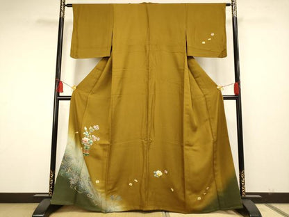 平和屋着物▽訪問着 単衣 草花文 金銀彩 さが美扱い 正絹 逸品 AAAS4975fy