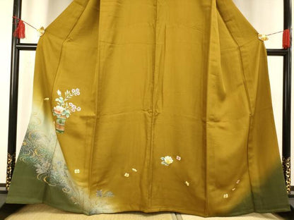 平和屋着物▽訪問着 単衣 草花文 金銀彩 さが美扱い 正絹 逸品 AAAS4975fy