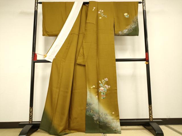 平和屋着物▽訪問着 単衣 草花文 金銀彩 さが美扱い 正絹 逸品 AAAS4975fy