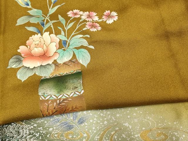 平和屋着物▽訪問着 単衣 草花文 金銀彩 さが美扱い 正絹 逸品 AAAS4975fy