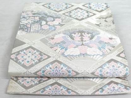 平和屋着物◎六通柄袋帯　唐織　正倉院花文　銀糸　正絹　逸品　AAAS5004cx