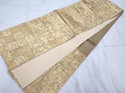 平和屋着物◎六通柄袋帯 箔格子 金糸 正絹 逸品 AAAS5025cx
