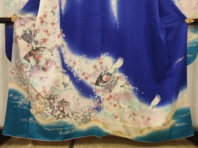 平和屋着物□豪華振袖 飛鶴扇面花文 暈し染め 金銀彩