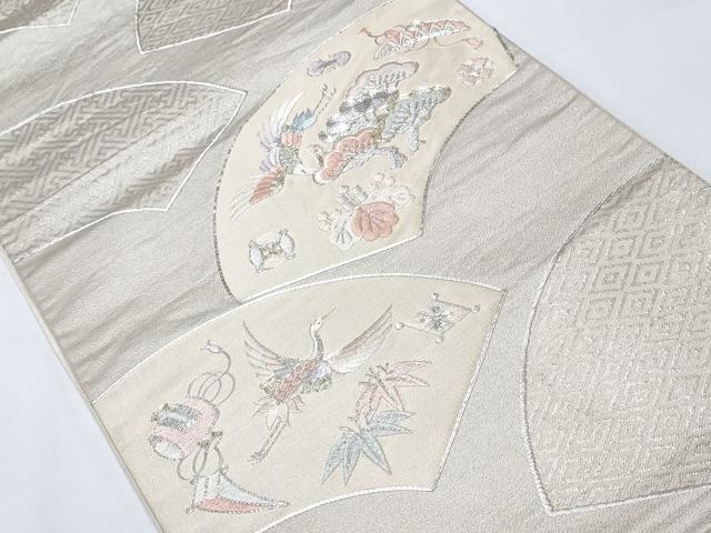 平和屋着物◎六通柄袋帯 総刺繍 駒刺繍 地紙花鳥文 金銀糸 正絹 逸品 AAAS5753cx
