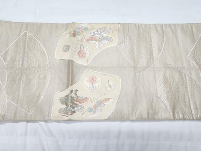 平和屋着物◎六通柄袋帯 総刺繍 駒刺繍 地紙花鳥文 金銀糸 正絹 逸品 AAAS5753cx