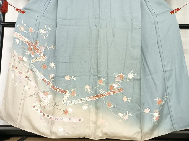 平和屋着物□訪問着 鬘帯花文 橘 暈し染め 金彩 正絹