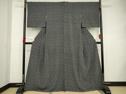 平和屋着物●江戸小紋 草木小紋柄 黒地 正絹 逸品 AAAS6666ck