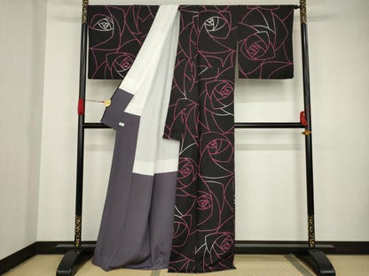 平和屋着物●上質な小紋 薔薇 正絹 逸品 AAAS6673ck