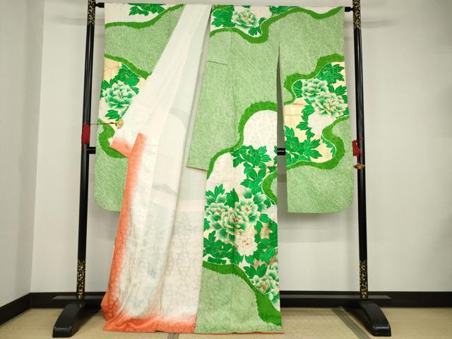 平和屋着物●豪華振袖　駒刺繍　絞り　道長花文　ロング丈　正絹　逸品　AAAS6674ck