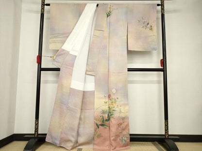 平和屋着物●紙芸創作者・横山優 和紙 訪問着 草花文 暈し染め 正絹 逸品 未使用 AAAS6678ck