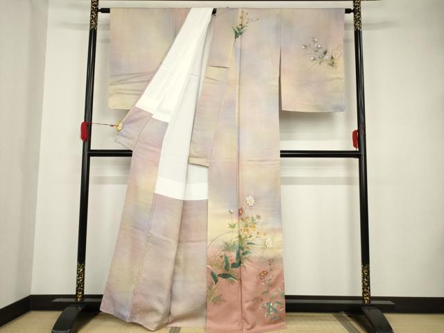平和屋着物●紙芸創作者・横山優 和紙 訪問着 草花文 暈し染め 正絹 逸品 未使用 AAAS6678ck