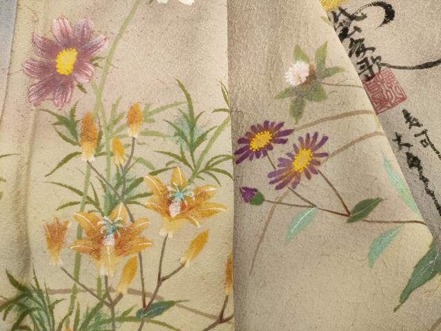 平和屋着物●紙芸創作者・横山優 和紙 訪問着 草花文 暈し染め 正絹 逸品 未使用 AAAS6678ck