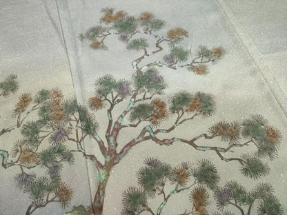平和屋着物●紙芸創作者・横山優 和紙 訪問着 松 正絹 逸品 AAAS6679ck