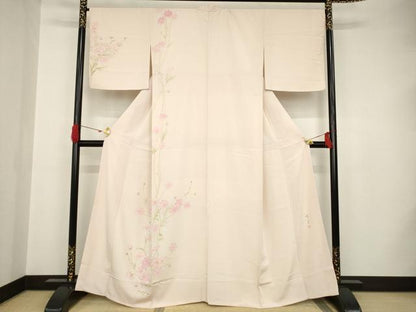 平和屋着物●手描友禅女流作家 一色生子 訪問着 手描き 草花文 正絹 逸品 AAAS6711ck