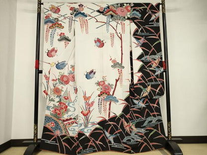 平和屋着物●豪華振袖 紅型 流水風景花鳥文 正絹 逸品 AAAS6720ck