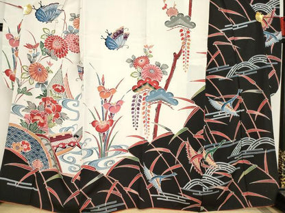 平和屋着物●豪華振袖 紅型 流水風景花鳥文 正絹 逸品 AAAS6720ck