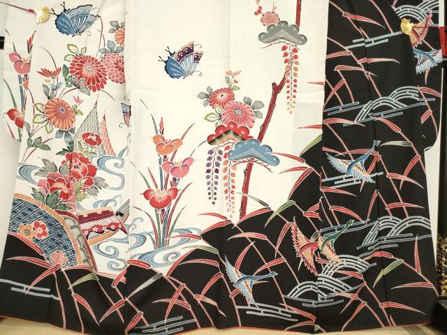平和屋着物●豪華振袖 紅型 流水風景花鳥文 正絹 逸品 AAAS6720ck