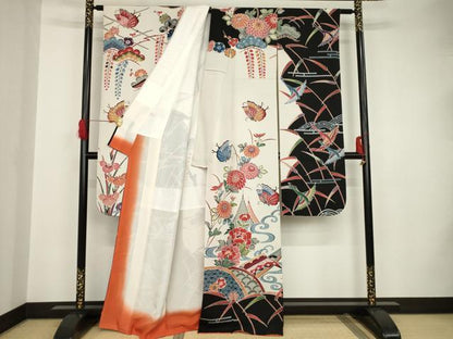 平和屋着物●豪華振袖 紅型 流水風景花鳥文 正絹 逸品 AAAS6720ck