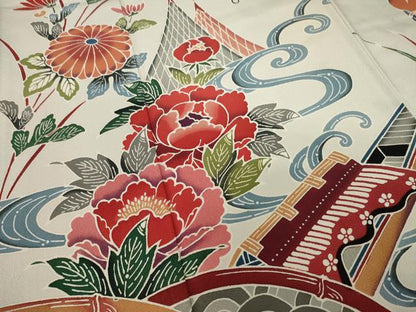 平和屋着物●豪華振袖 紅型 流水風景花鳥文 正絹 逸品 AAAS6720ck