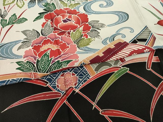 平和屋着物●豪華振袖 紅型 流水風景花鳥文 正絹 逸品 AAAS6720ck