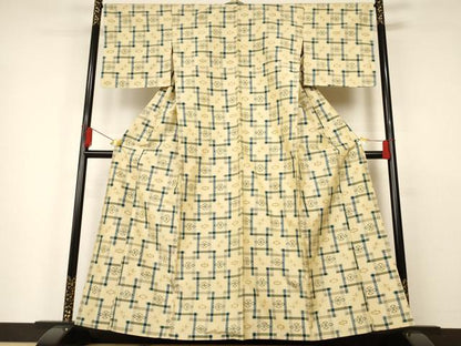 平和屋着物▽本場琉球絣　紬　単衣　正絹　逸品　AAAS6883iu