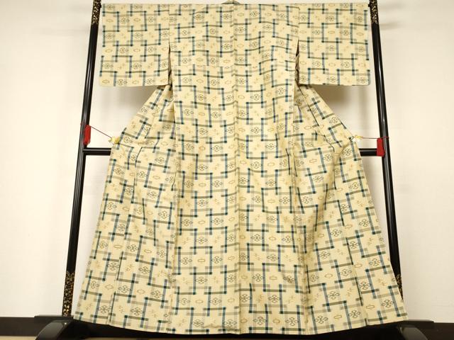 平和屋着物▽本場琉球絣　紬　単衣　正絹　逸品　AAAS6883iu