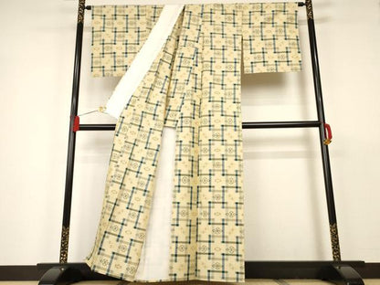 平和屋着物▽本場琉球絣　紬　単衣　正絹　逸品　AAAS6883iu